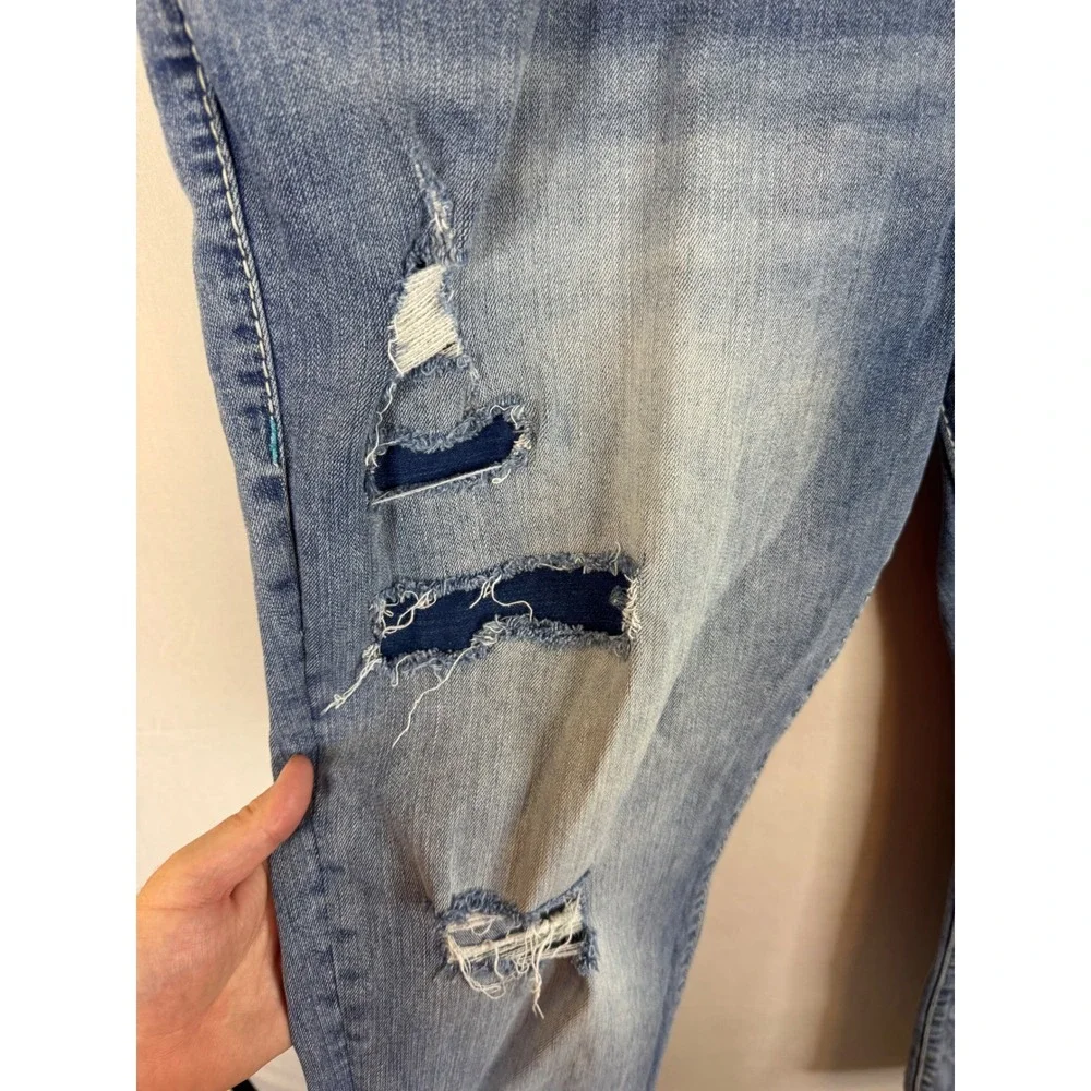 True Religion Ricky Relaxed Straight Distressed Blue Jeans Mens 44X30 Light Wash